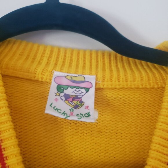 Vintage Lucky Stars Childrens Cardigan Sweater Size 8/10 Cartoon Graphic Knit - Picture 7 of 9